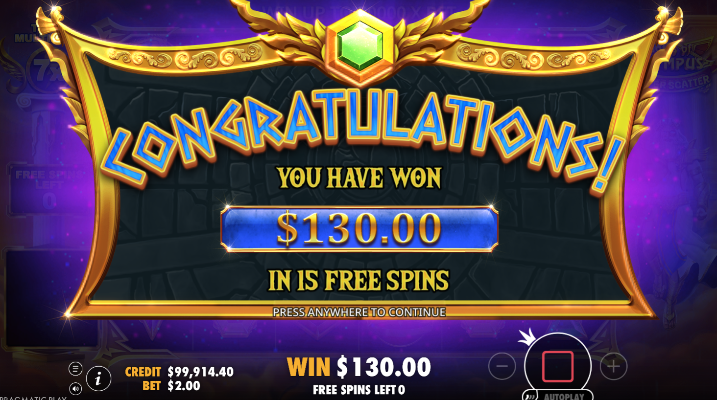 Bonus round win on Gates of Olympus Super Scatter