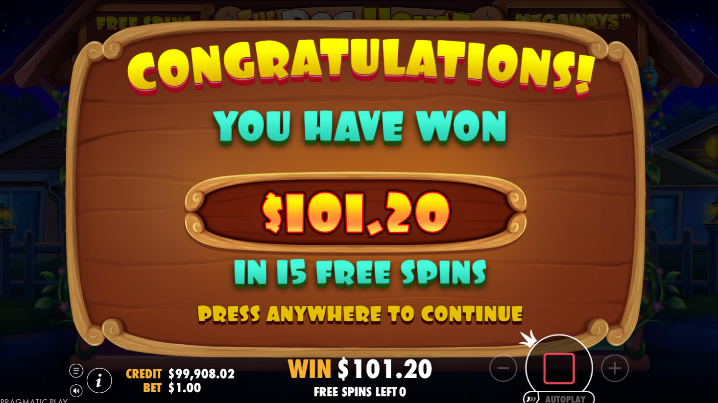 Our free spins win round result