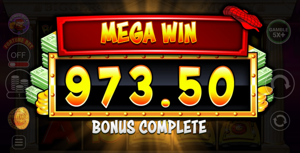 Big Money Mega Win screen