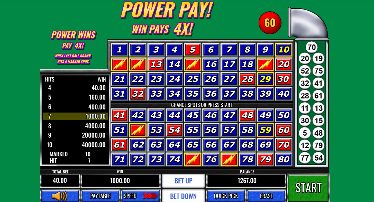 Sample win from IGT's Power Keno casino game