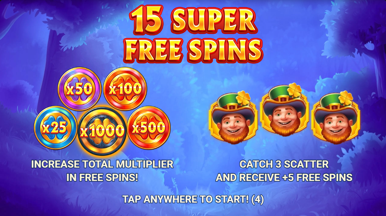 bonus round start screen showing multiplier coin values and scatter retrigger info