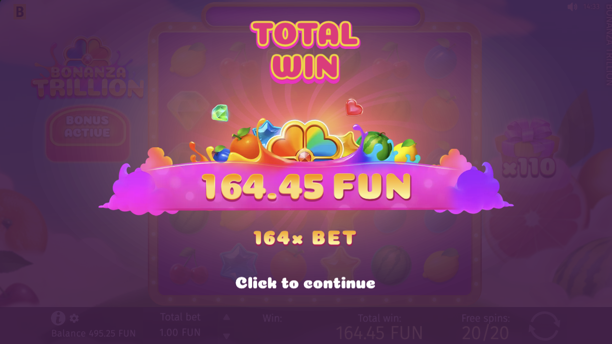 Our win from the free spins purchase
