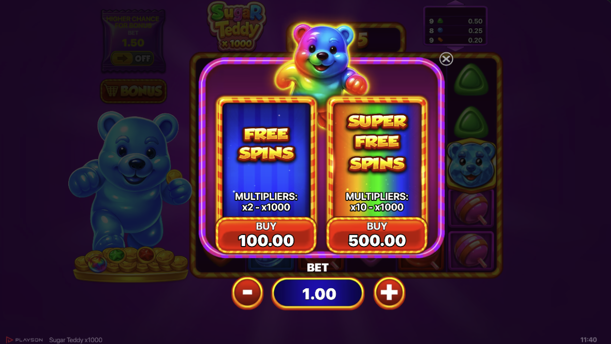 The bonus buy purchase screen