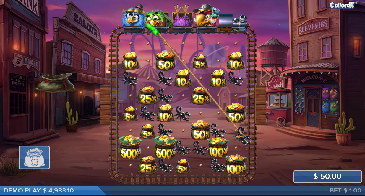 birds on train throwing lassos at coin bag multipliers