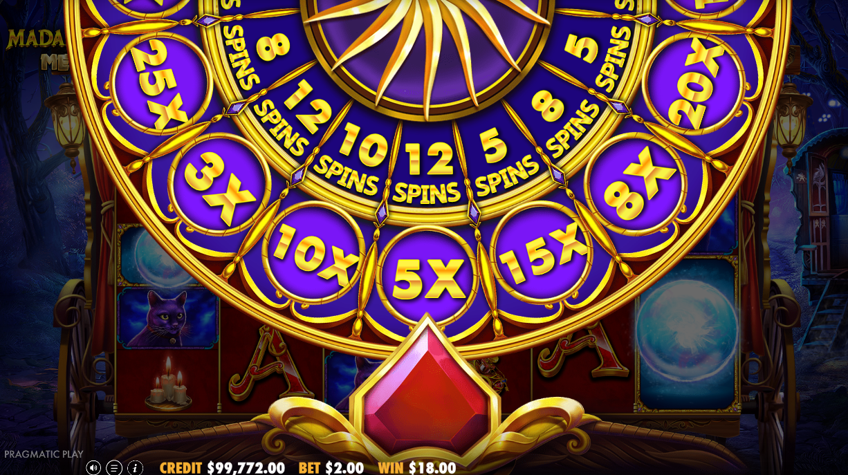 Wheel of Fortune showing multiplier and free spins options