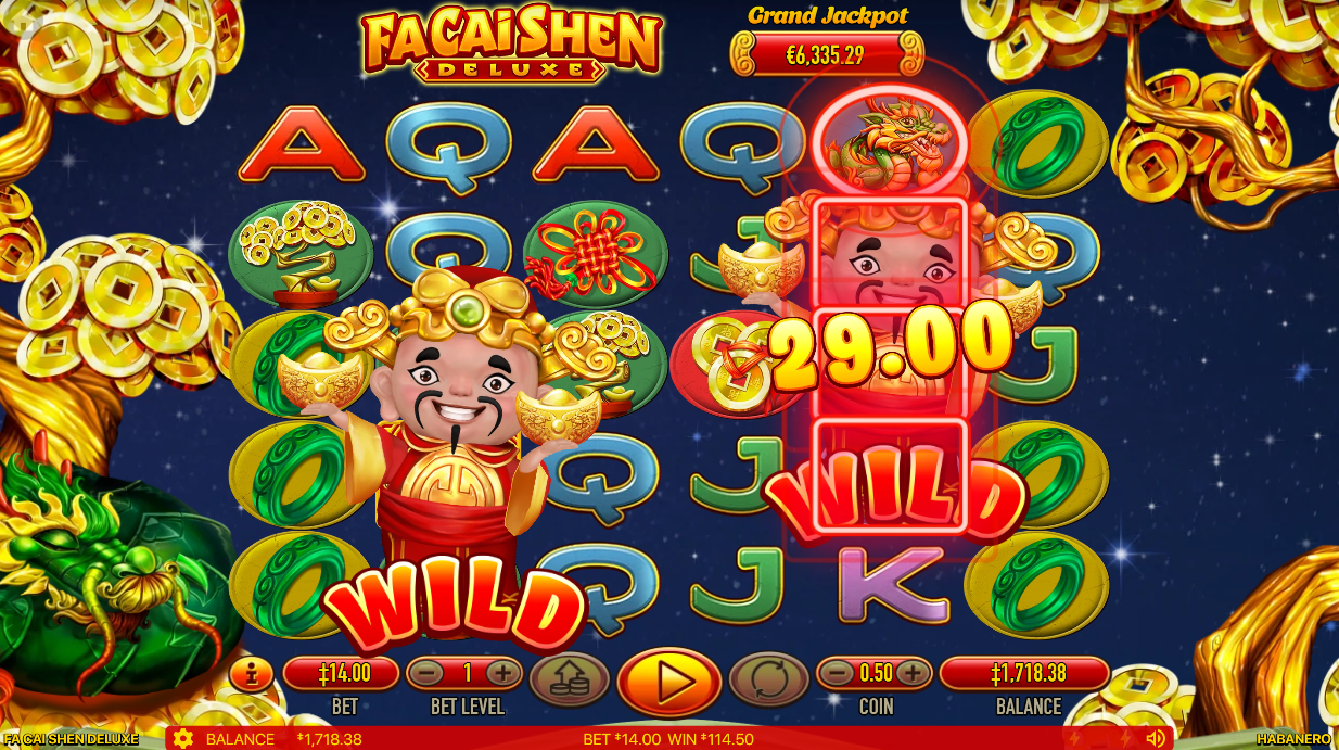 free spins round showing two Cai Shen expanding wilds