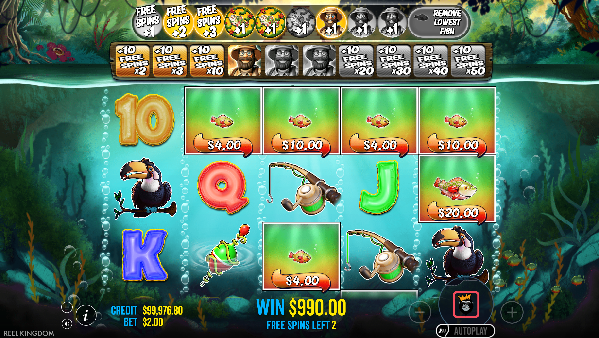 bonus round with money symbols and retrigger trail above the reels