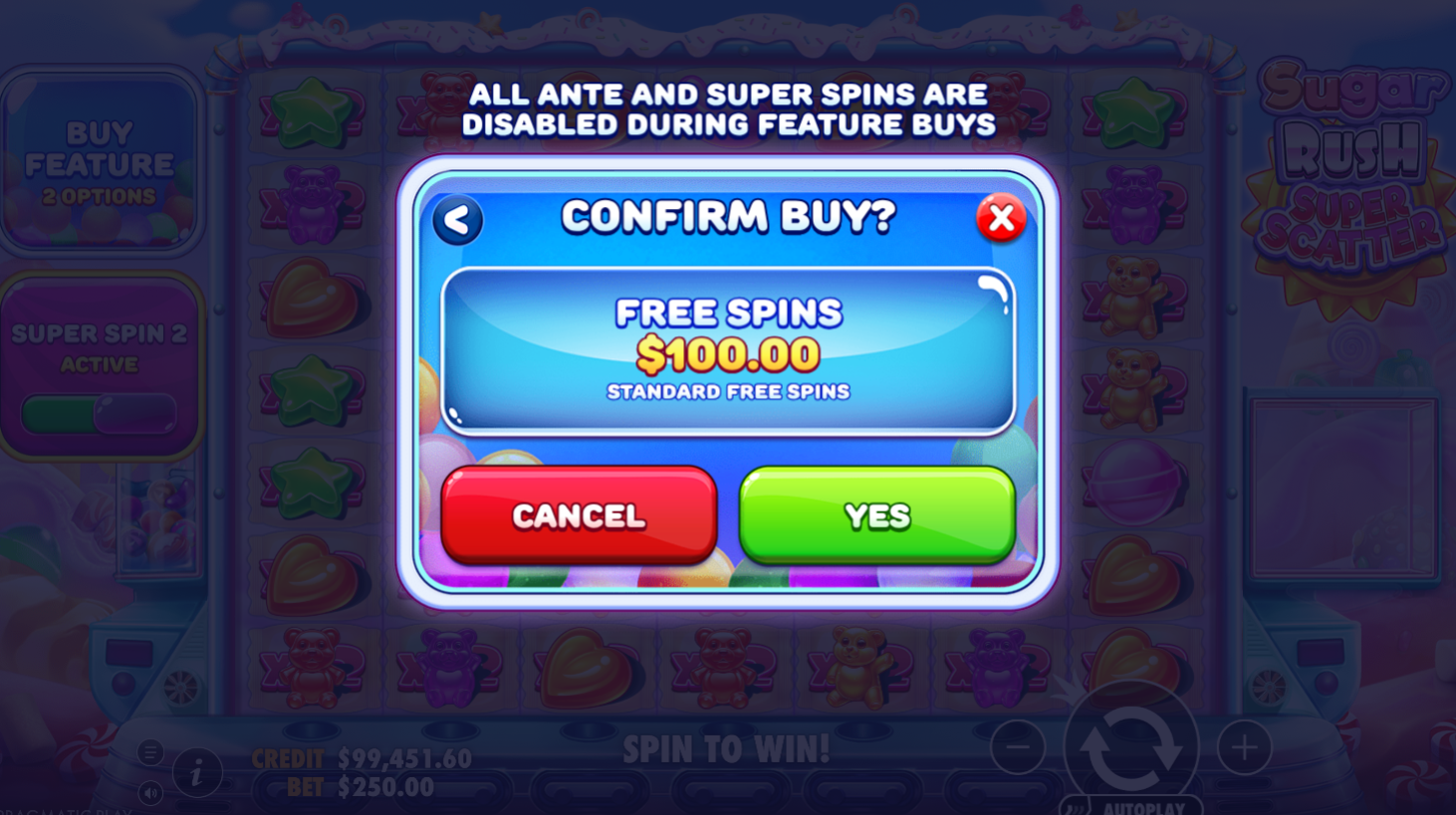 Free spins feature round purchase