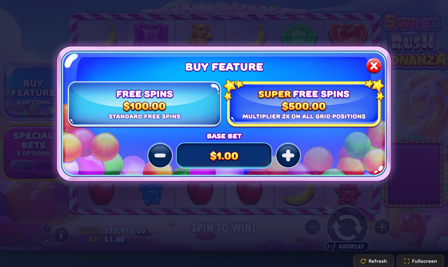 Bonus purchase screen