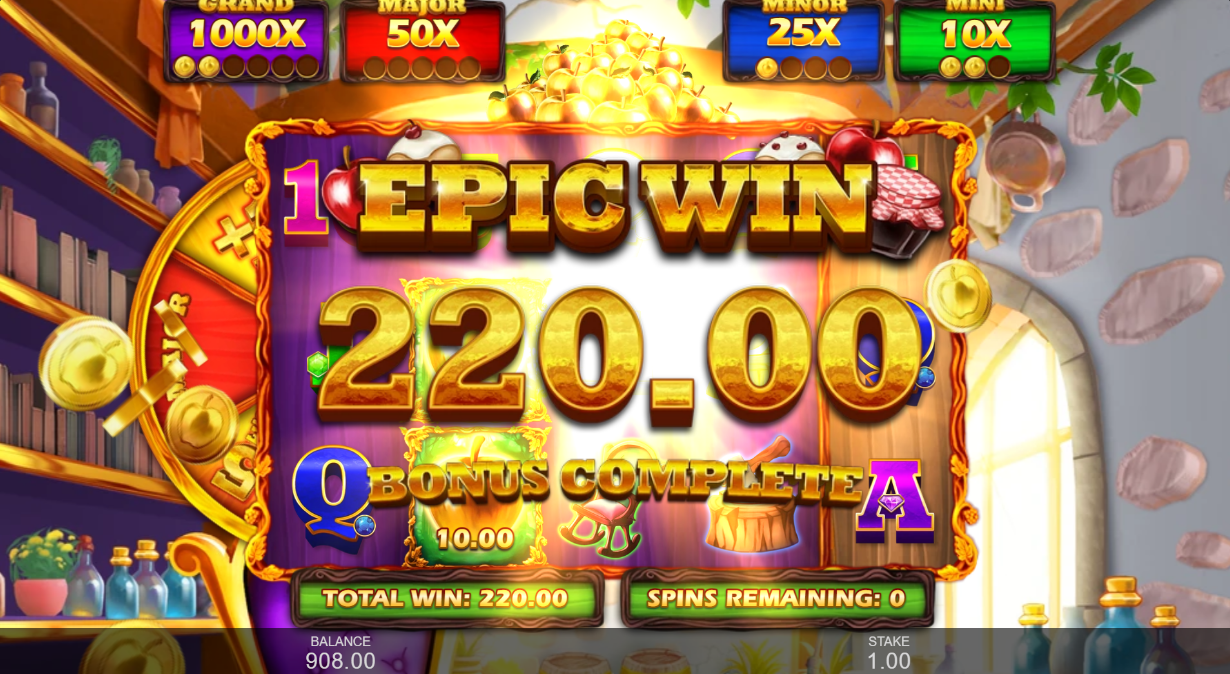 220.00 total win with bonus complete message