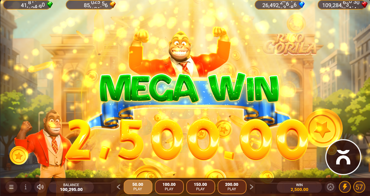 Mega Win screen showing 2,500 payout