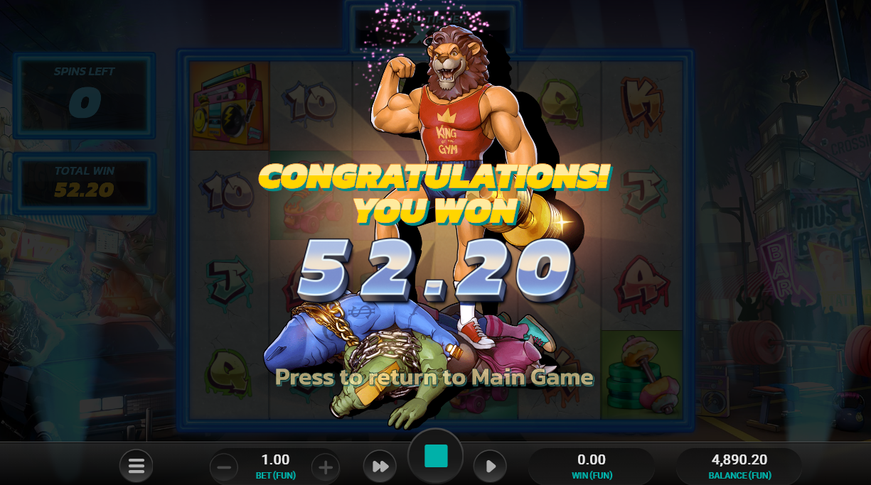 total win result with the lion mascot in victory pose