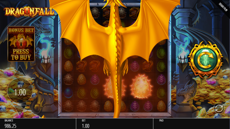 Dragonfall slot Colossal symbol drop showing the golden dragon animation