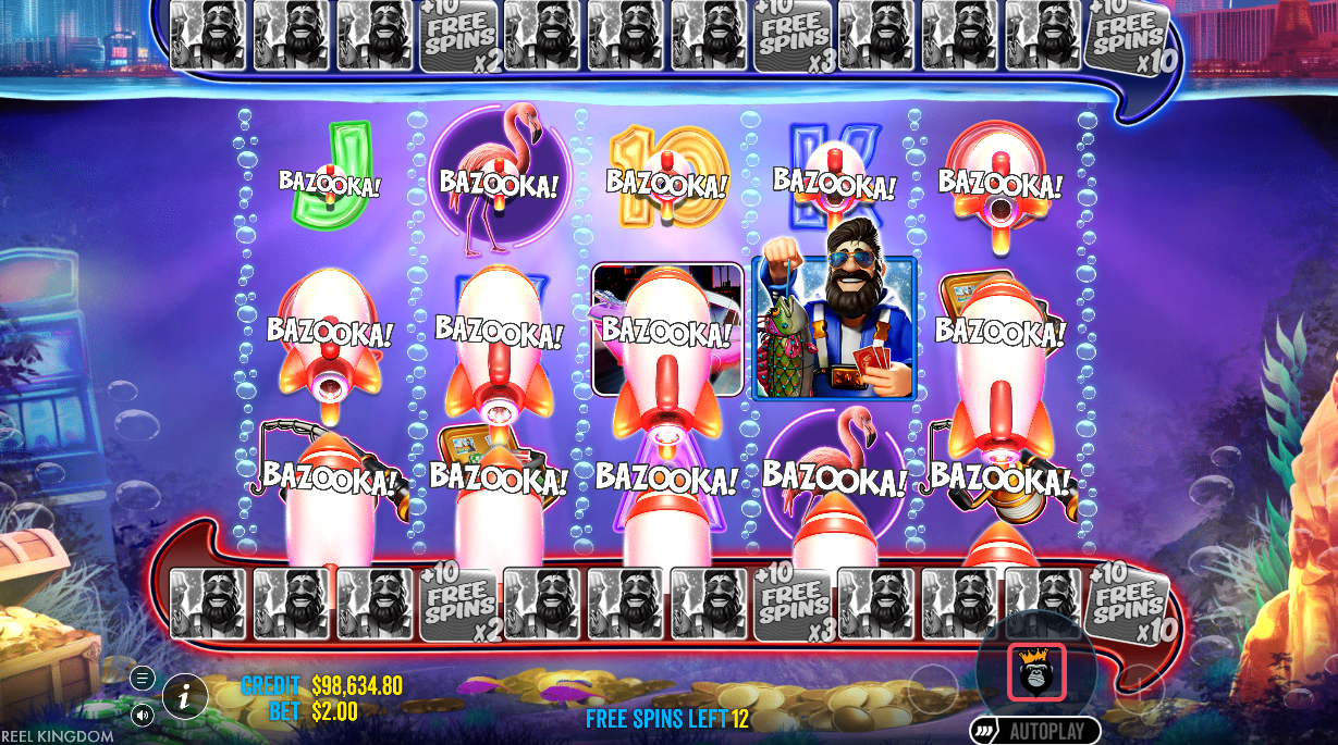 Big Bass Vegas free spins Bazooka feature firing across all five reels