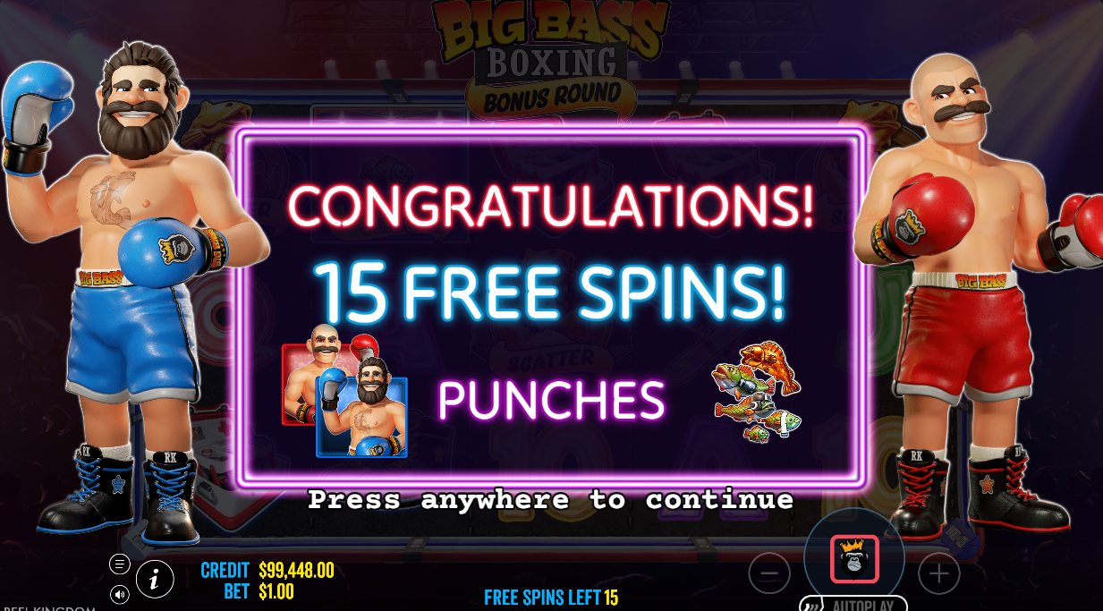 15 free spins trigger with both boxer wild