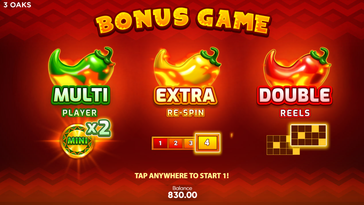 3 Super Hot Chillies bonus game intro showing three modifiers
