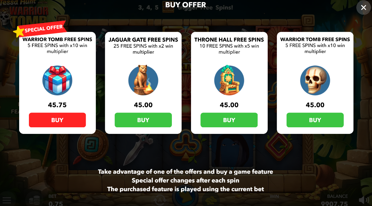 Warrior Tomb slot buy offer screen