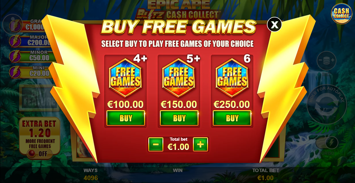 Buy Free Games selection screen for Epic Ape Blitz Cash Collect