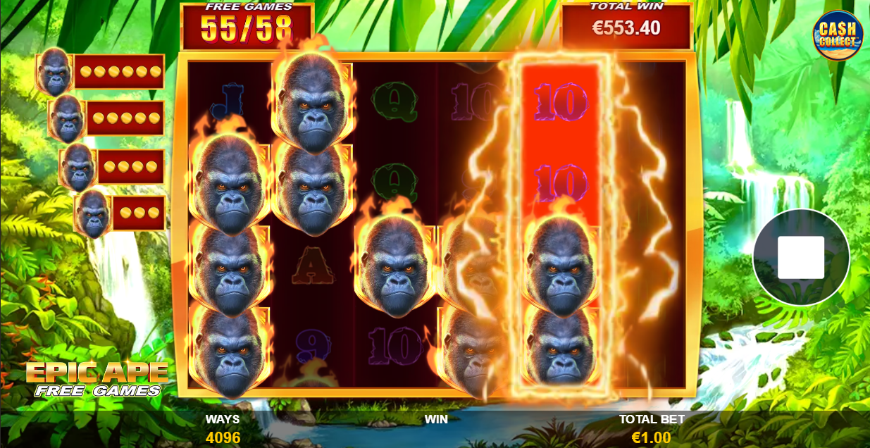 free games mid-round showing flaming ape symbols