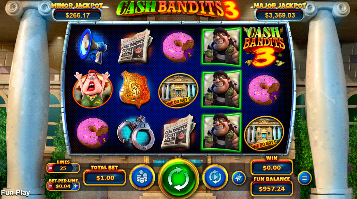 Cash Bandits 3 base game screenshot showing the symbol set