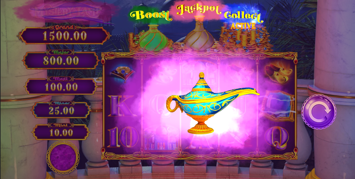 bonus trigger showing the genie lamp on a purple smoke filled screen