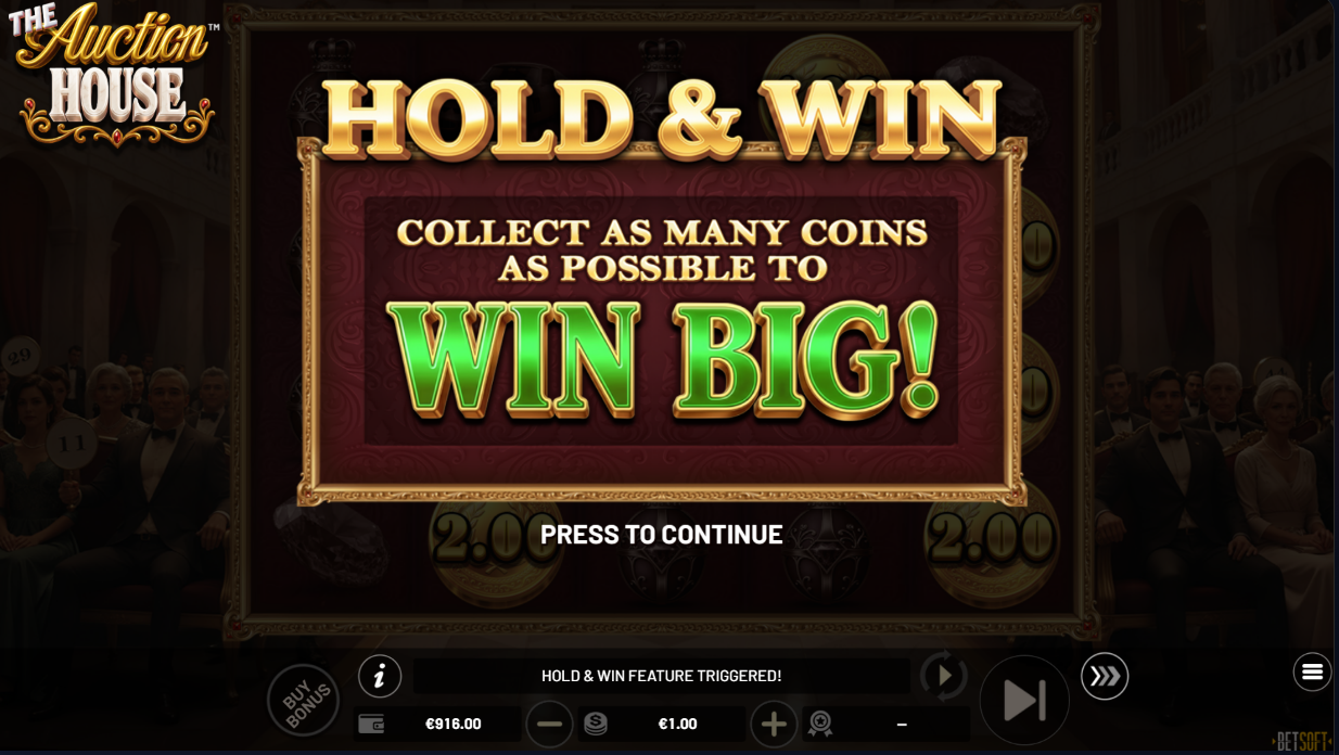 Hold and Win feature trigger screen