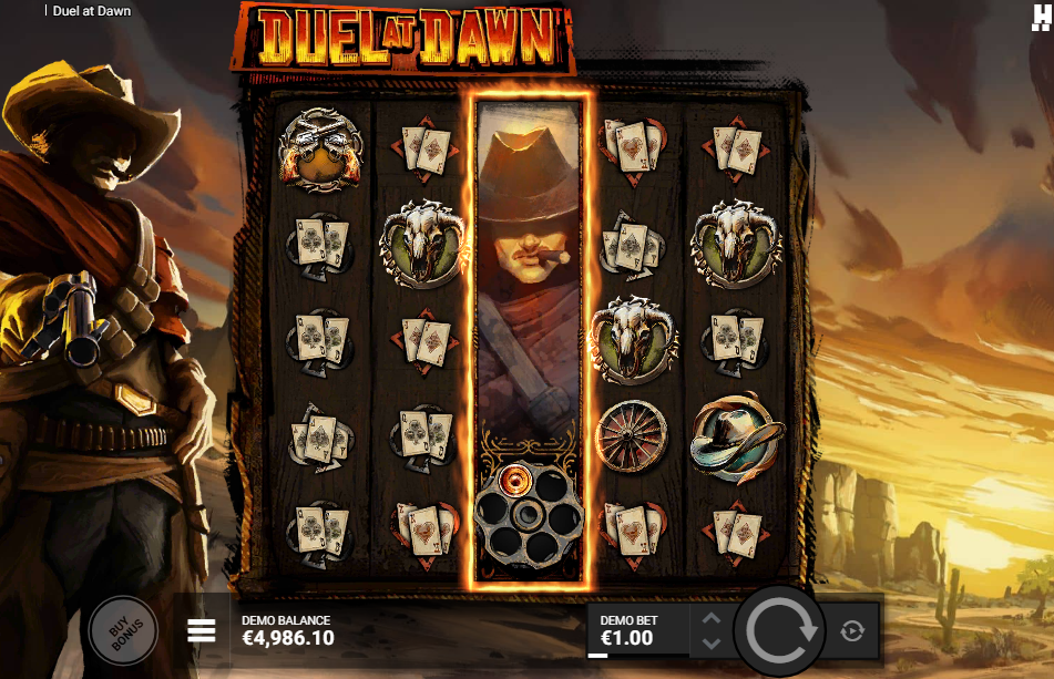 Outlaw symbol expanding to fill reel 3 with a revolver cylinder visible