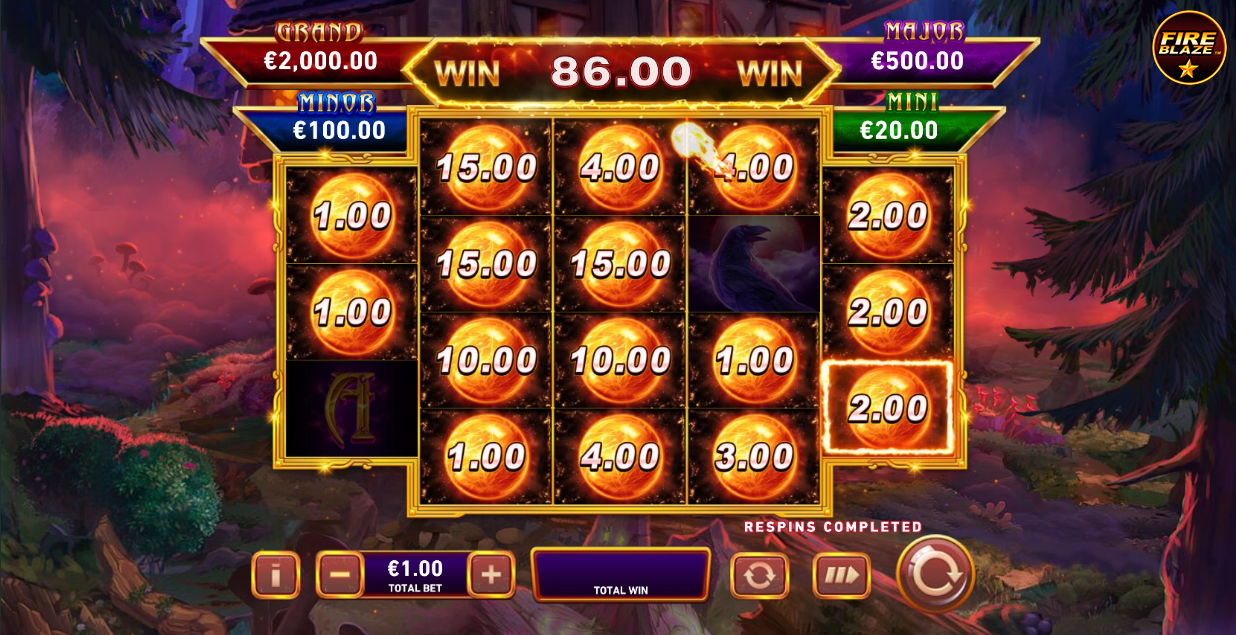 16 Flaming Ball symbols covering the grid