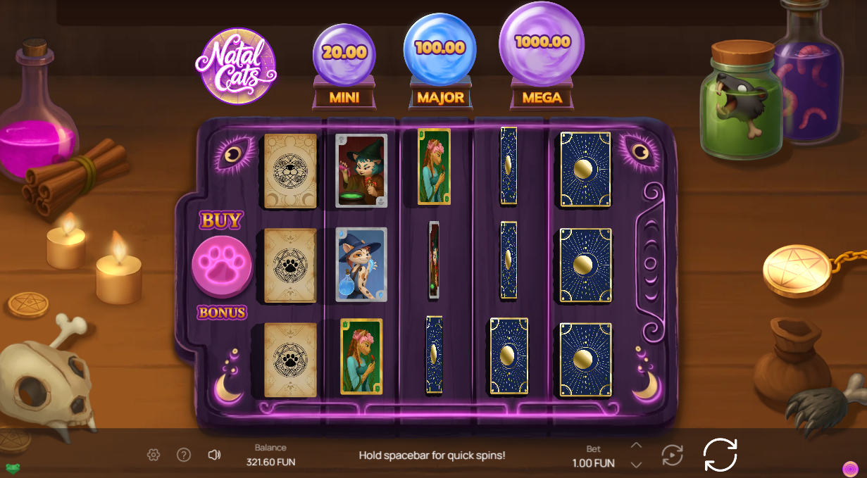 base game screenshot showing themed tarot card reels