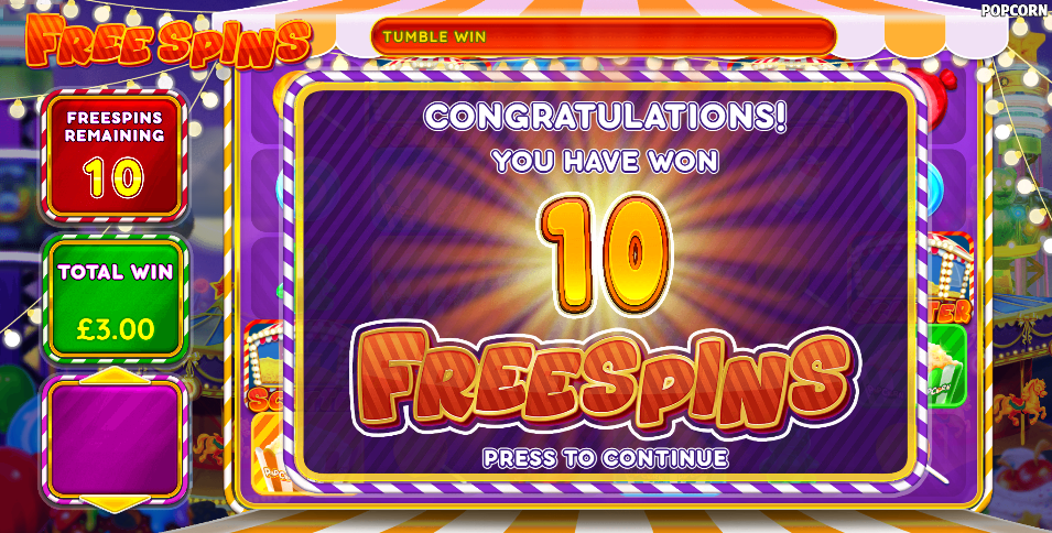 Popcorn slot free spins trigger screen
