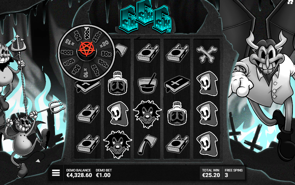 Red Wicked Wheel landing 100x during Let Hell Break Loose free spins