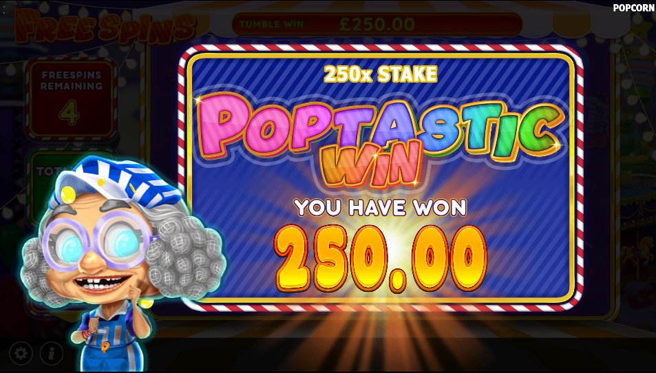 Poptastic Win banner in Popcorn slot