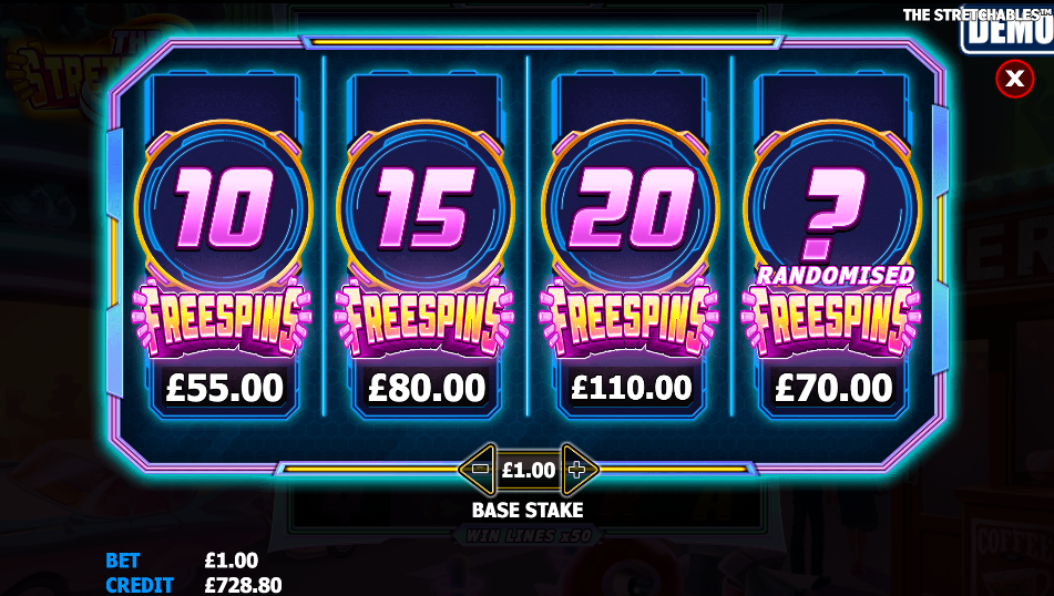 Free spins purchase screen in The Stretchables