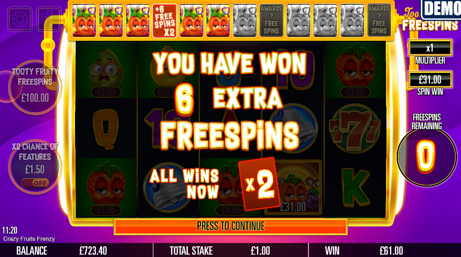 Tooty Fruity Freespins trail unlock