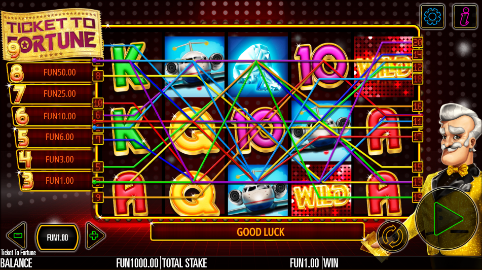 Ticket to Fortune 5x3 grid with all 20 paylines