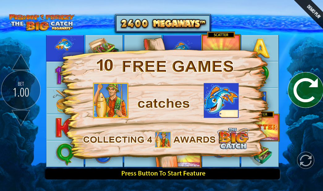 Fishin' Frenzy The Big Catch Megaways free spins award screen