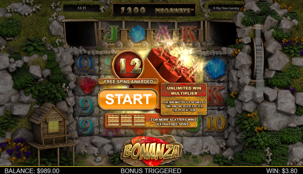 Free spins trigger screen showing 12 free spins awarded with unlimited win multiplier