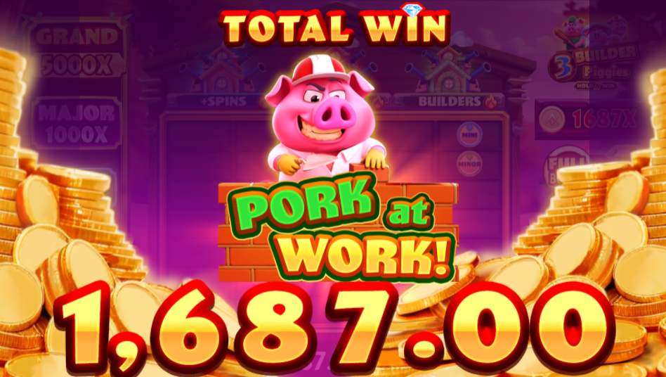 Pork at Work win celebration in 3 Builder Piggies