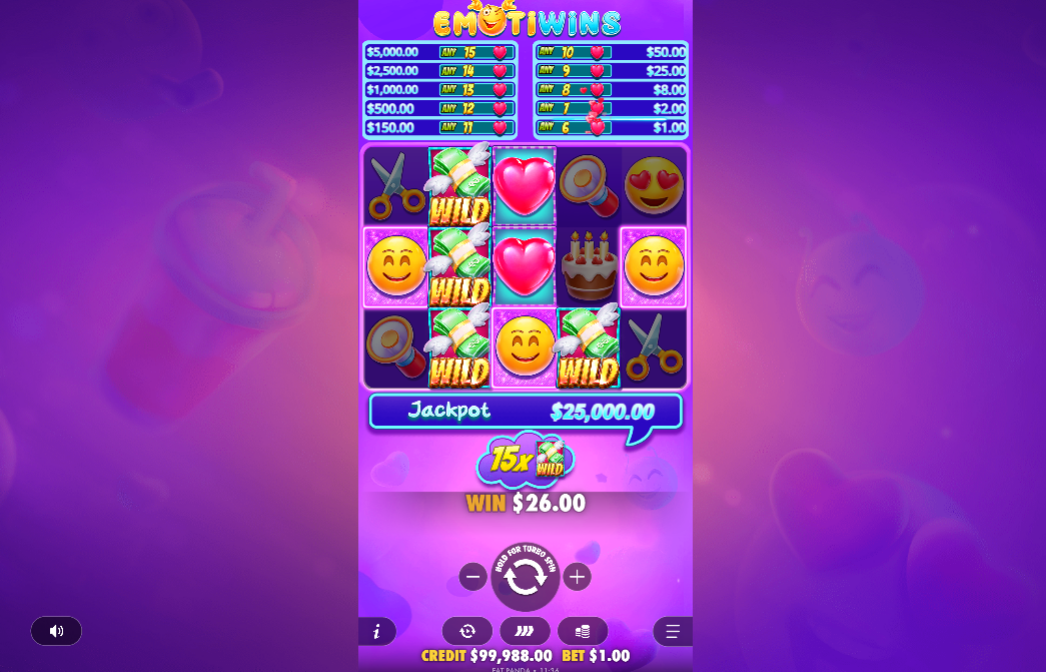 Emotiwins 26x win from a wild and heart combination