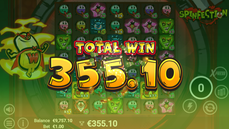 Spinfection Bonus Max total win screen