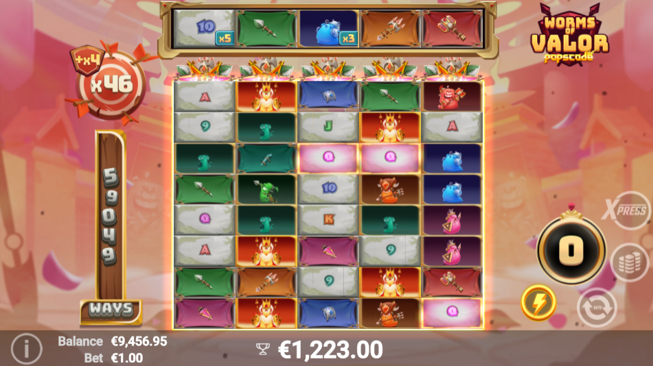 Worms of Valor Bonus Premium free spins at maximum grid size