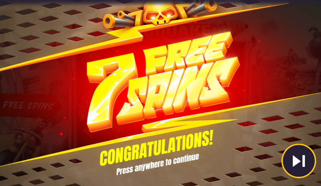 Roadquake 7 Free Spins trigger screen