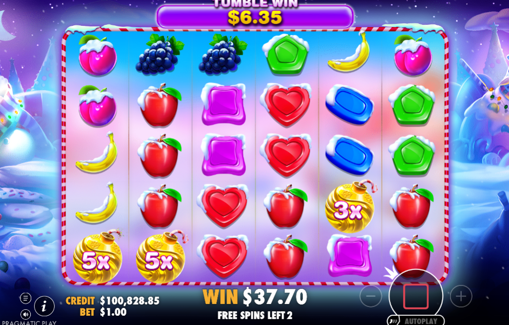 Sweet Bonanza Christmas bauble multipliers active during free spins