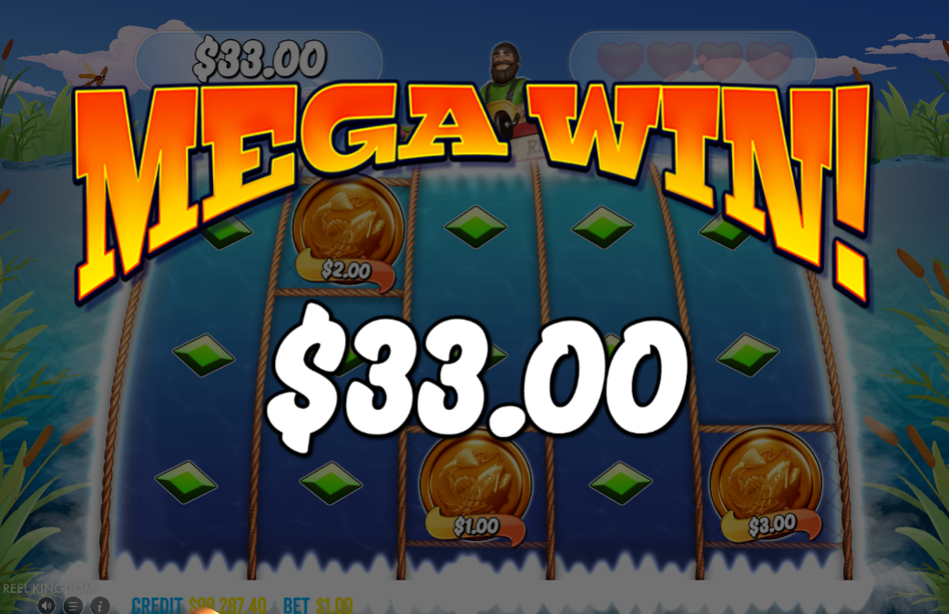 Mega Win screen showing $33 from the Hold and Spinner bonus