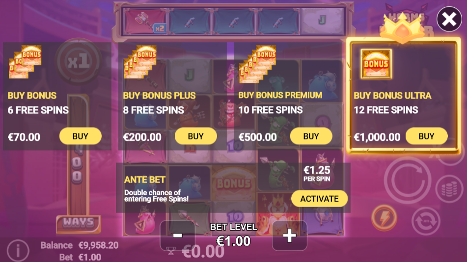 Worms of Valor Popscade XPress bonus buy menu