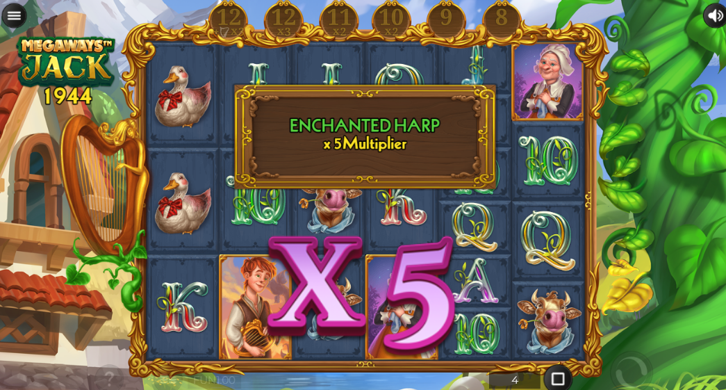 Enchanted Harp awarding a 5x win multiplier mid-spin