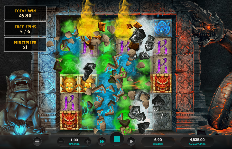 free spins tumble sequence with blocks fragmenting