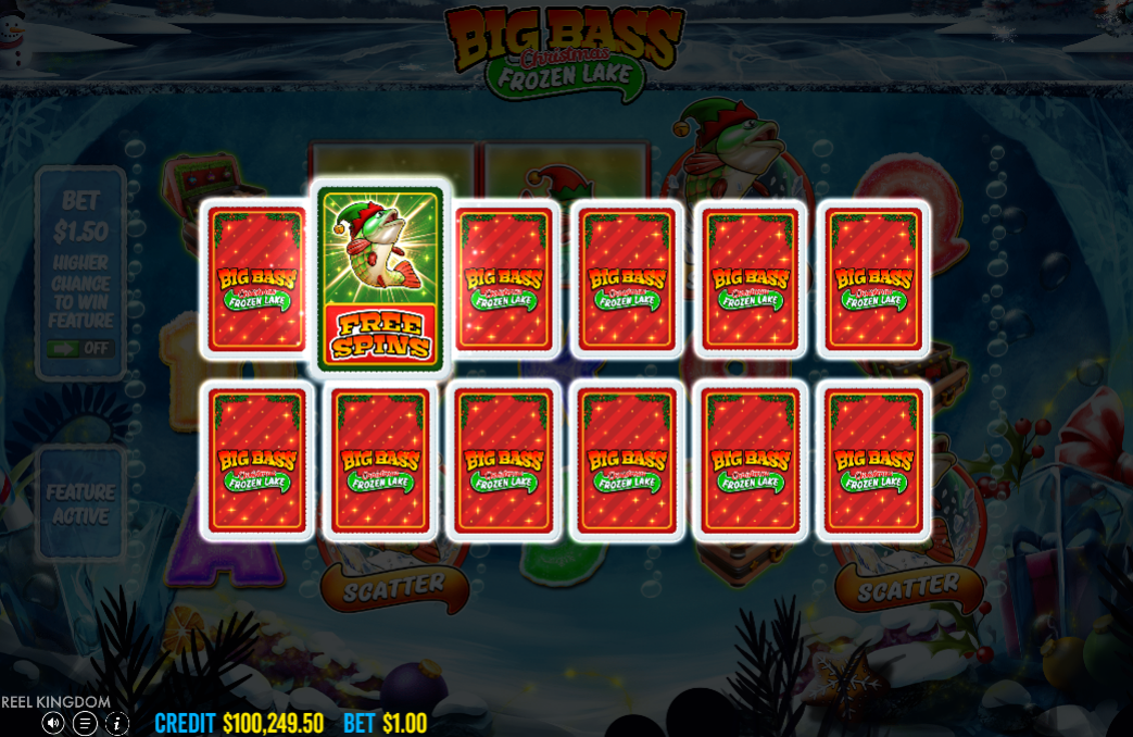 Big Bass Christmas Frozen Lake pre-bonus card pick