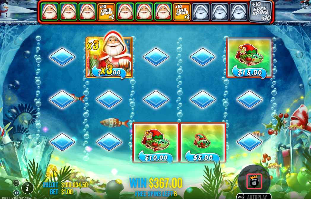 Big Bass Frozen Lake bonus with money fish values on screen
