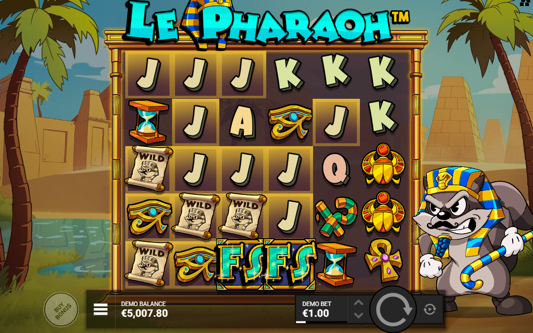 Le Pharaoh slot showing highlighted Golden Squares building across the grid